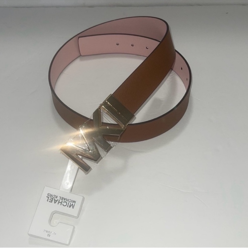 MICHAEL KORS Women’s Logo Reversible Genuine Leather Luggage & Pink Belt. NWT - Picture 7 of 16